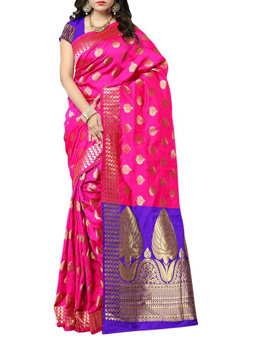 pink silk blend kanjivaram saree with blouse - 14635266 - Very Small Image - 1