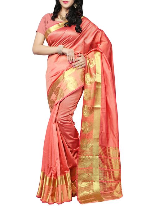 peach cotton silk kanjivaram saree with blouse - 14635306 - Very Small Image - 1