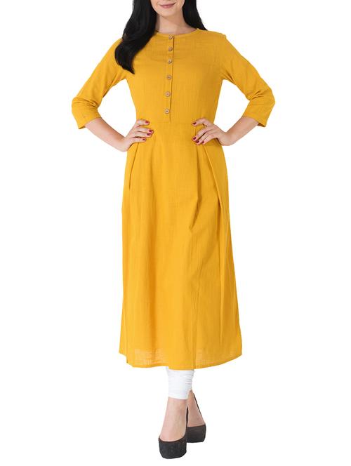 mustard cotton a-line kurta - 14636597 - Very Small Image - 1