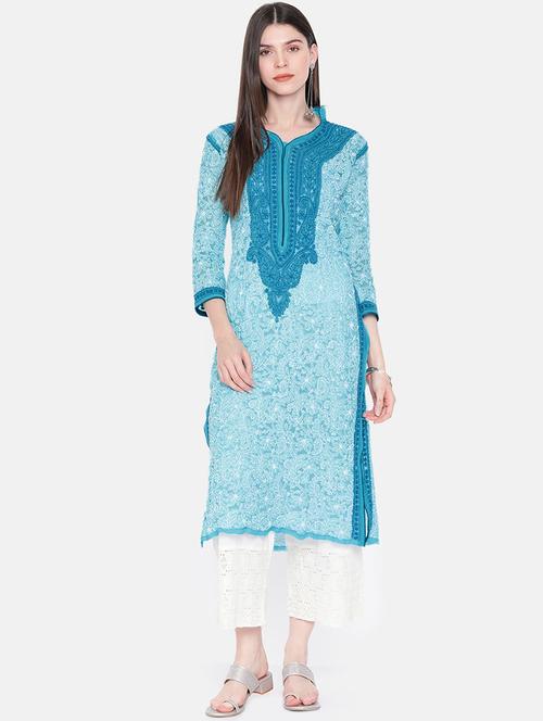 ada blue faux georgette straight kurta - 14636612 - Very Small Image - 1