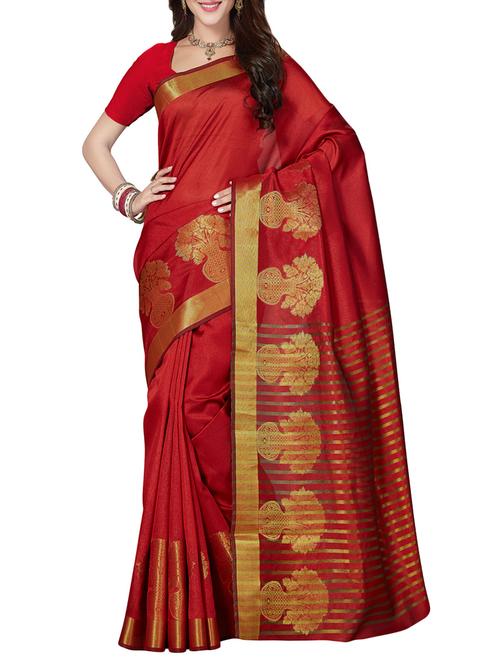 red cotton blend maheshwari saree with blouse - 14637207 - Very Small Image - 1