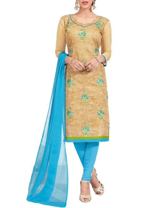 beige chanderi cotton churidaar suits dress material - 14637510 - Very Small Image - 1