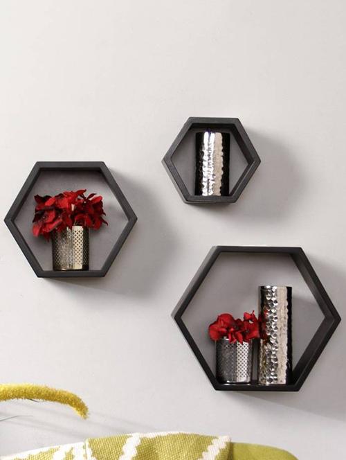 hexagon shape storage wall shelves  set-3   -black - 14637881 - Very Small Image - 1