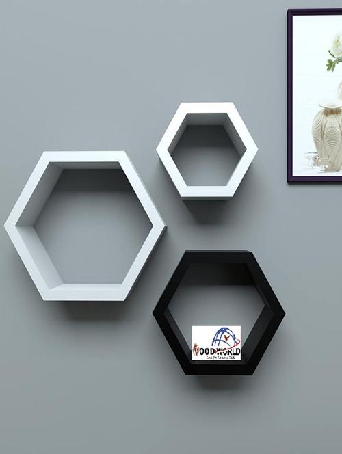 hexagon shape storage wall shelves set-3-black,white - 14637884 - Very Small Image - 1