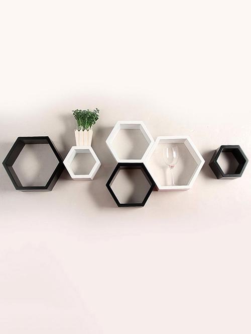 hexagon shape storage wall shelves set-6-black,white - 14637896 - Very Small Image - 1