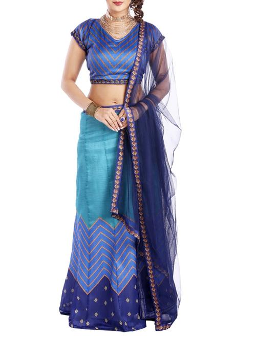 blue silk aline lehenga - 14638308 - Very Small Image - 1