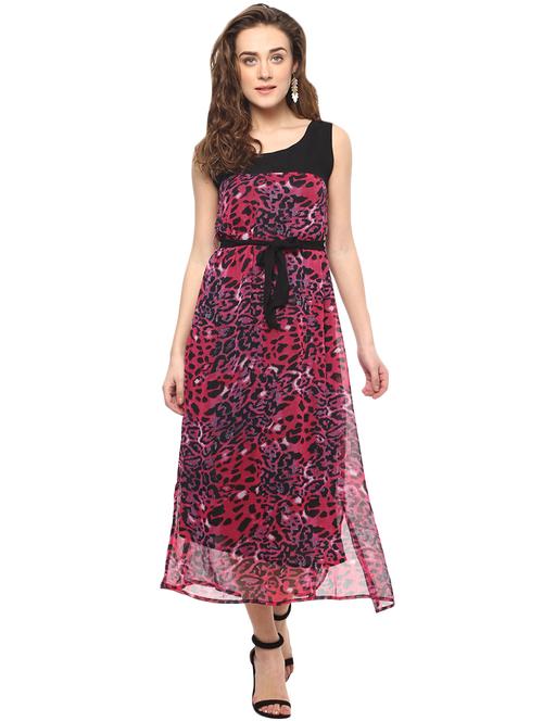 pink printed belted dress - 14638940 - Very Small Image - 1