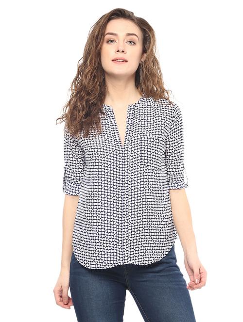 women's a line mandarin neck top - 14639023 - Very Small Image - 1