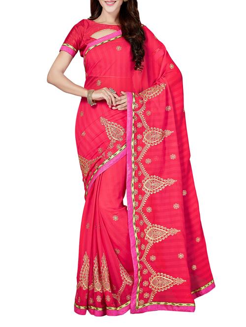 pink chiffon embroidered saree with blouse - 14640419 - Very Small Image - 1