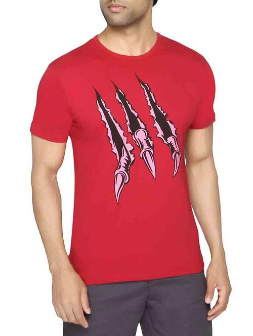 red cotton chest print t-shirt - 14640461 - Very Small Image - 1