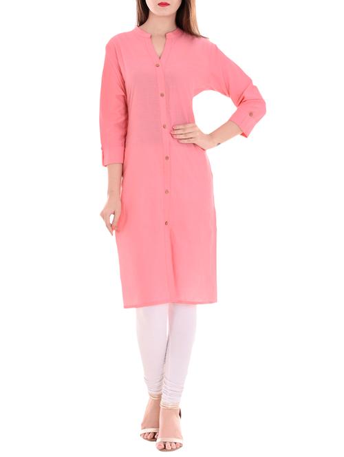 pink cotton straight solid kurta - 14640686 - Very Small Image - 1
