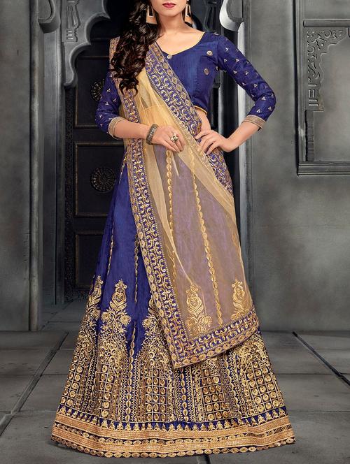 blue silk panelled lehenga - 14645535 - Very Small Image - 1