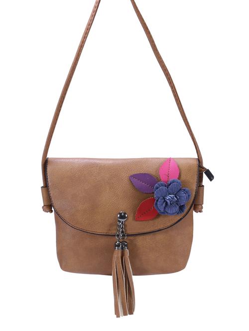 Brown Leatherette Regular Sling Bag - 14645843 - Very Small Image - 1