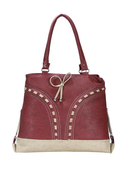Maroon Leatherette Regular Handbag - 14645916 - Very Small Image - 1
