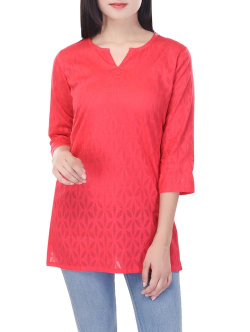 pink cotton straight kurti - 14646170 - Very Small Image - 1