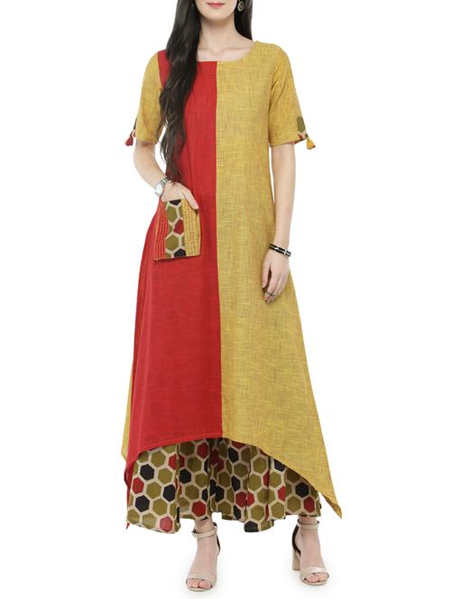 color block asymmetric kurta & palazzo - 14646429 - Very Small Image - 1