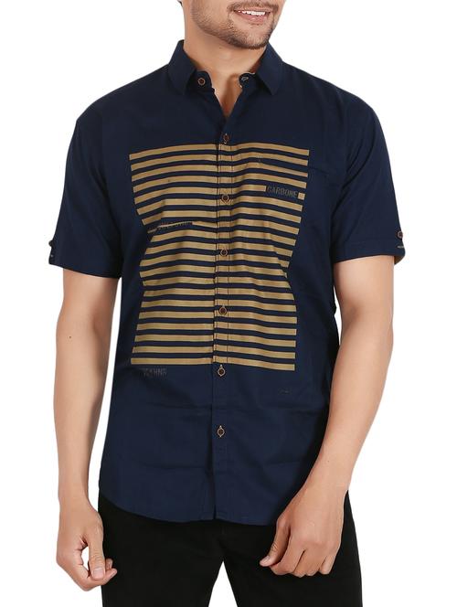 navy blue cotton casual shirt - 14647327 - Very Small Image - 1
