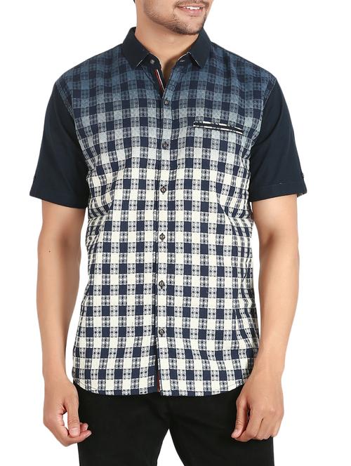 navy blue cotton casual shirt - 14647329 - Very Small Image - 1