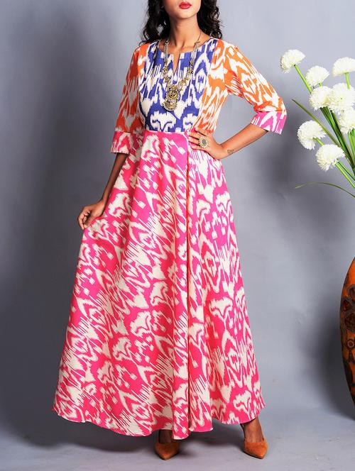 pink cotton fit & flare dress - 14649761 - Very Small Image - 1