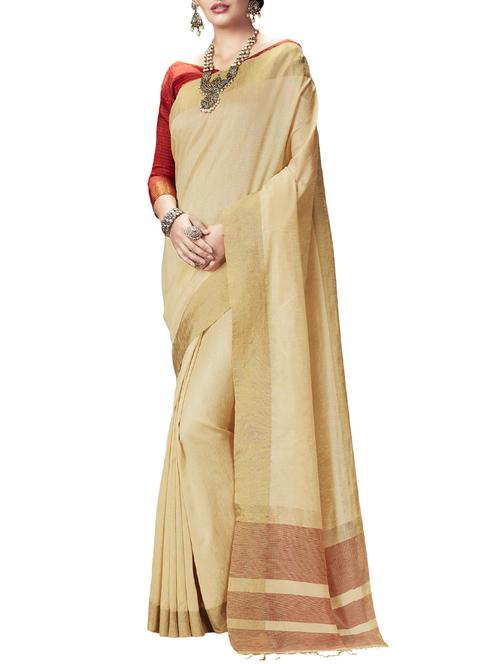 cream cotton silk bordered saree with blouse - 14649806 - Very Small Image - 1
