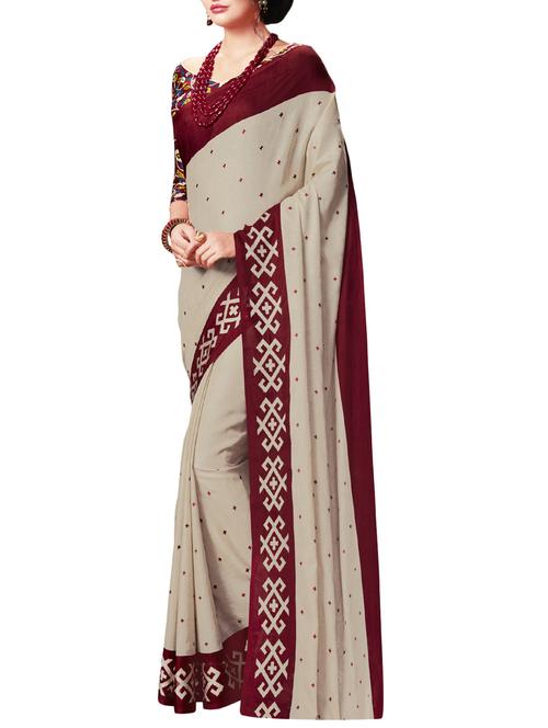 cream cotton silk saree with blouse - 14649839 - Very Small Image - 1