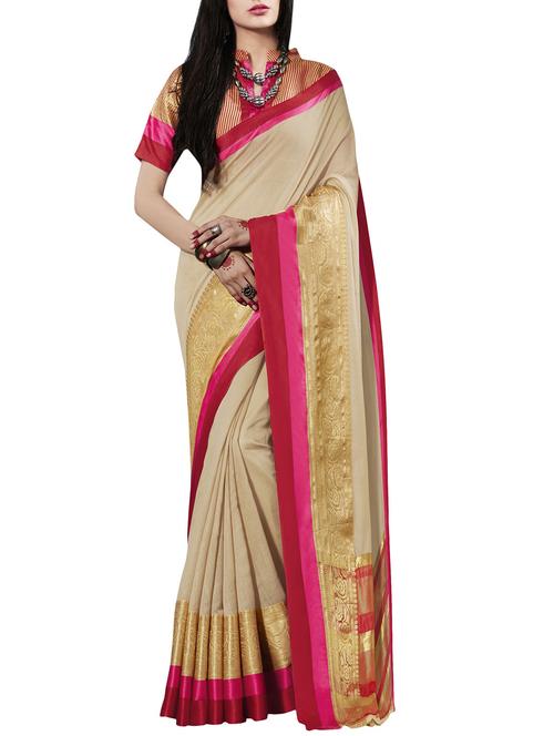 cream cotton silk bordered saree with blouse - 14649848 - Very Small Image - 1