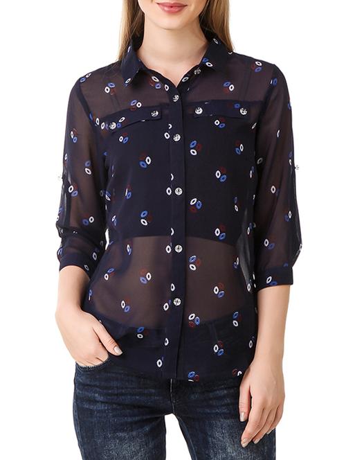 navy blue georgette shirt - 14649872 - Very Small Image - 1