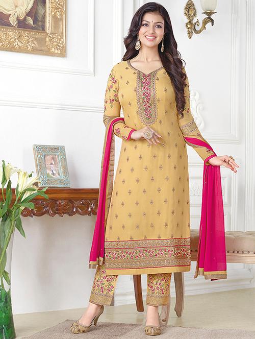 mustard straight pant semi-stitched suit - 14656335 - Very Small Image - 1