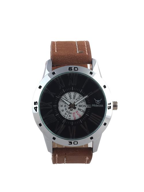 Hidelink Analog Smart Wrist Watch For Men With Black Matt Dial And Brown Strap (ws11025) - 14656849 - Very Small Image - 1