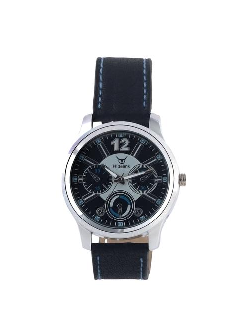 hidelink black dial analog smart wrist watch for men with silver case and black strap (ws11006) - 14656855 - Very Small Image - 1
