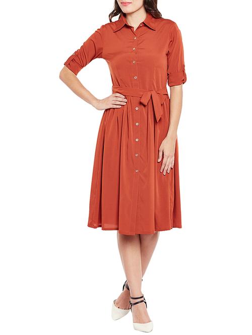 orange solid shirt dress - 14657863 - Very Small Image - 1
