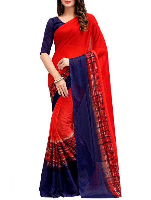 red georgette printed saree with blouse - 14658945 - Very Small Image - 1