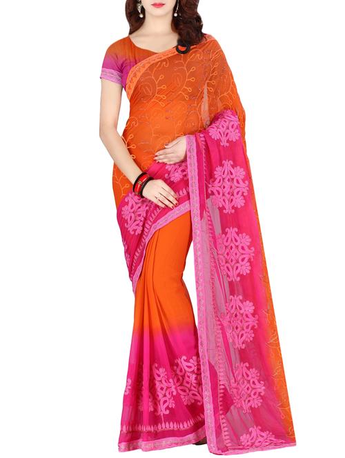 orange embroidered saree with blouse - 14659370 - Very Small Image - 1
