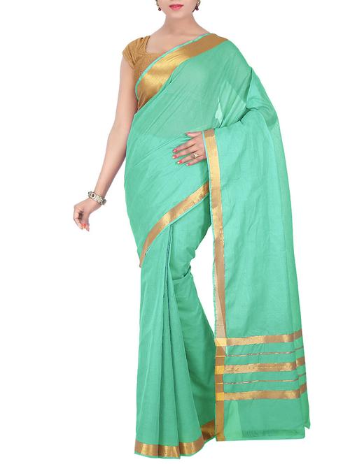 green cotton bordered saree with blouse - 14663400 - Very Small Image - 1