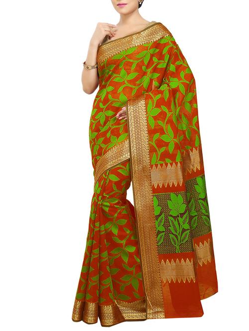 orange silk woven saree with blouse - 14663478 - Very Small Image - 1
