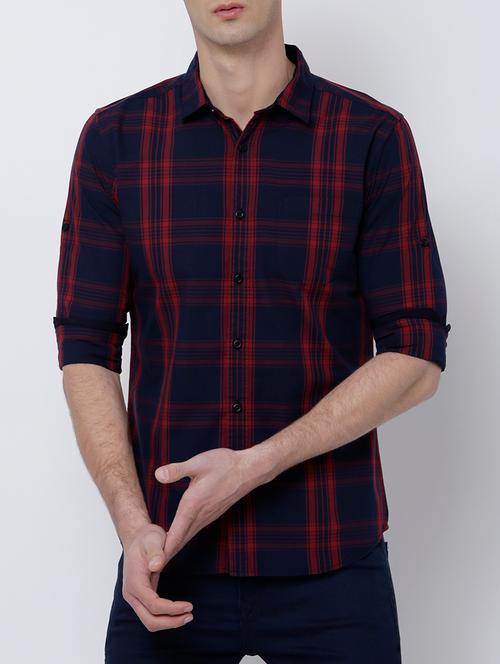 navy blue cotton casual shirt - 14664150 - Very Small Image - 1