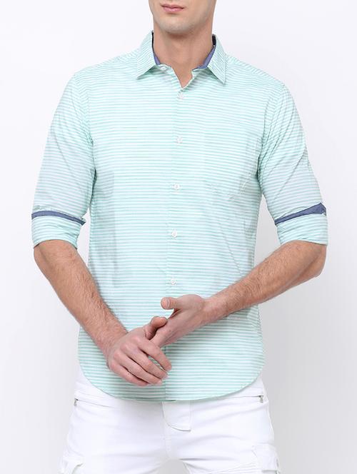 aqua blue cotton casual shirt - 14664206 - Very Small Image - 1