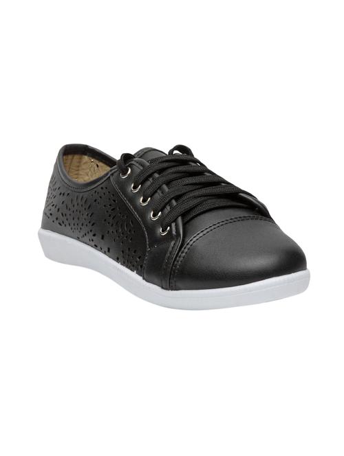black faux leather laceup sneakers - 14664670 - Very Small Image - 1