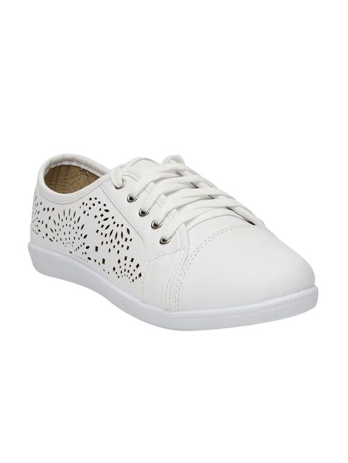 white faux leather laceup sneakers - 14664673 - Very Small Image - 1