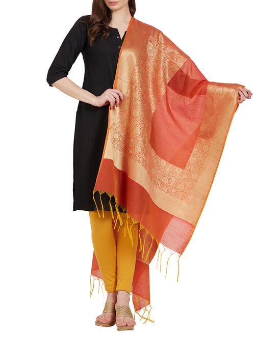 red chanderi woven dupatta - 14665406 - Very Small Image - 1