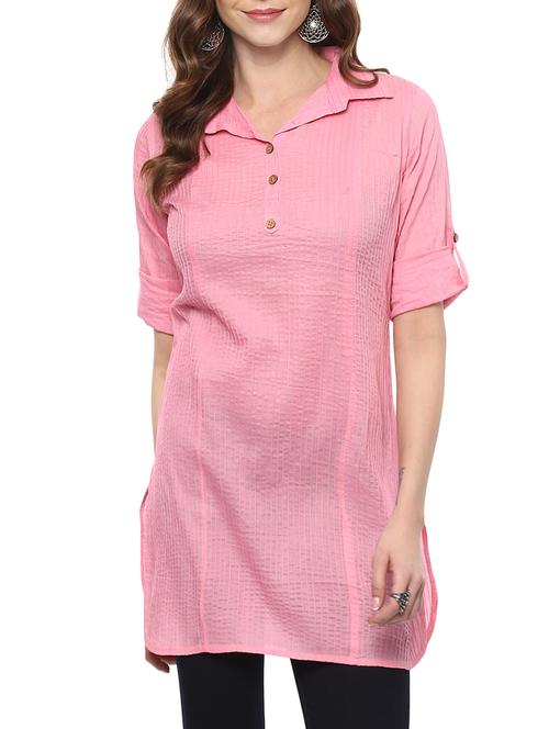 pink cotton straight  kurti - 14668957 - Very Small Image - 1