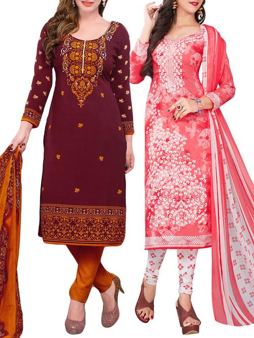 set of 2 multicolored combos unstitched suit - 14672742 - Very Small Image - 1