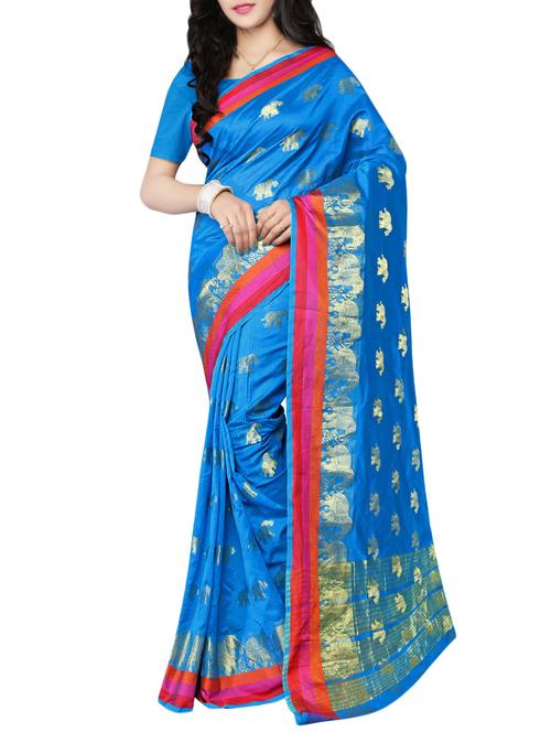 blue banarasi saree with blouse - 14675759 - Very Small Image - 1