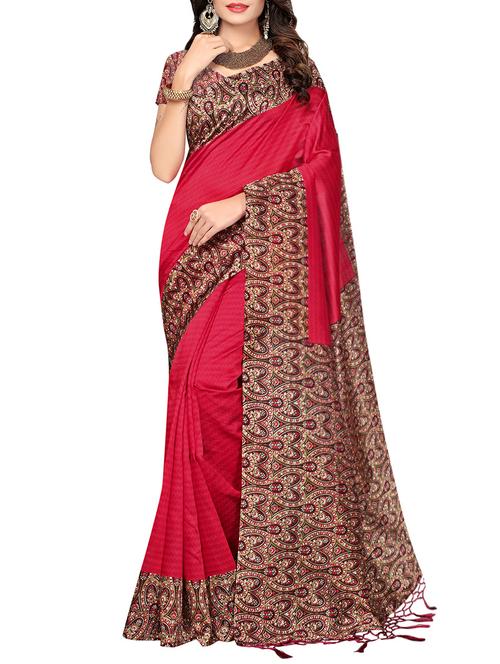 red art silk printed saree with blouse - 14677050 - Very Small Image - 1