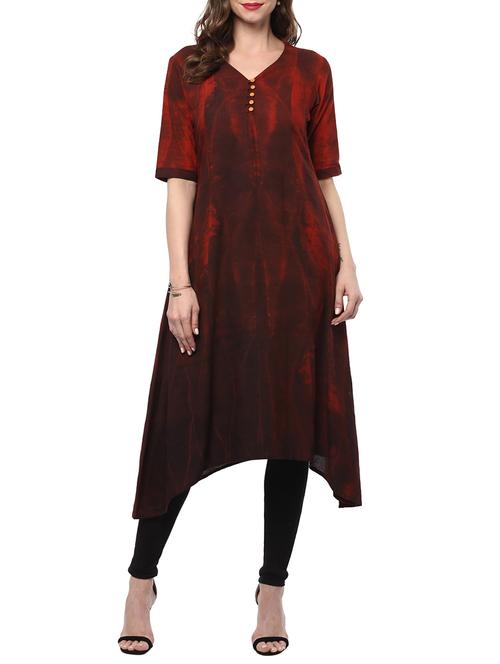 red cotton asymmetric kurta - 14677167 - Very Small Image - 1