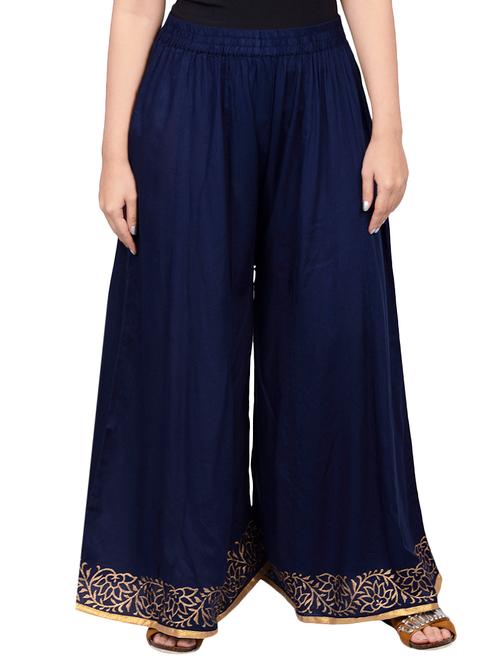 navy blue rayon flared palazzo - 14679100 - Very Small Image - 1