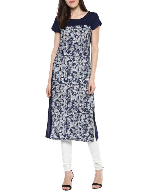 blue cotton straight kurta - 14679657 - Very Small Image - 1