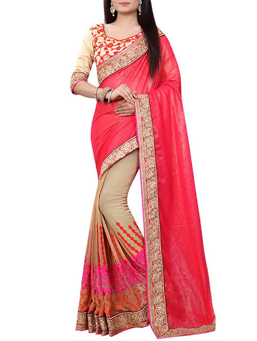 Pink Georgette Half And Half Saree With Blouse - 14680697 - Very Small Image - 1