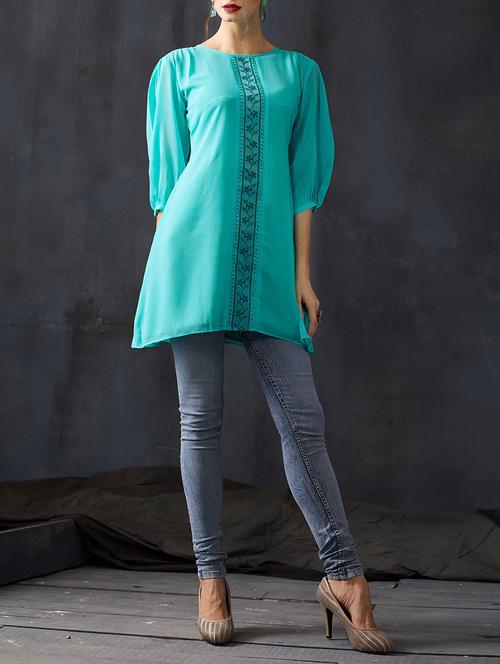 green georgette aline kurti - 14681351 - Very Small Image - 1