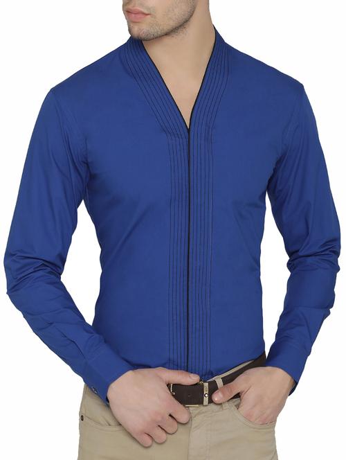 blue solid casual shirt - 14683086 - Very Small Image - 1